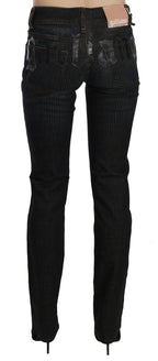 Schwarze Mid-Waist Slim Fit Cord Denim Freizeithose