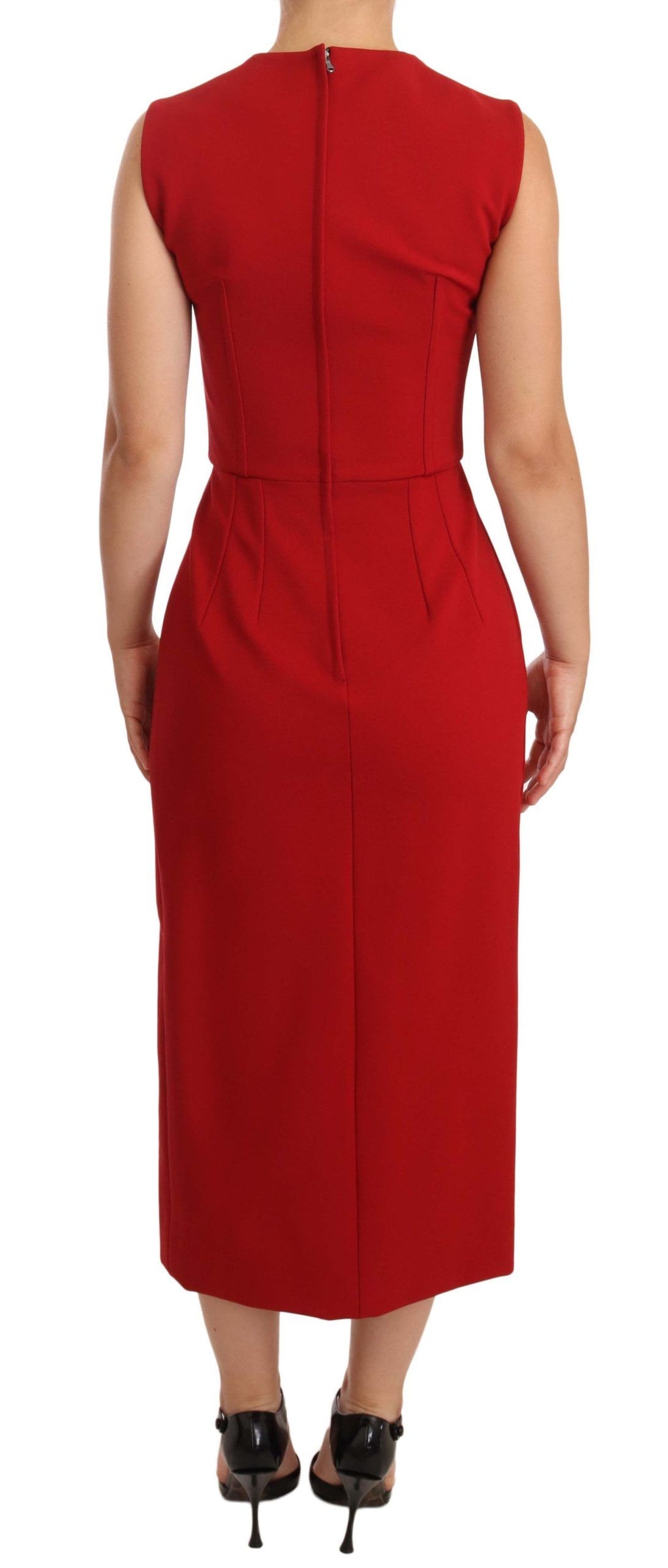 Rotes ärmelloses Sweetheart-Midi-Stretchkleid