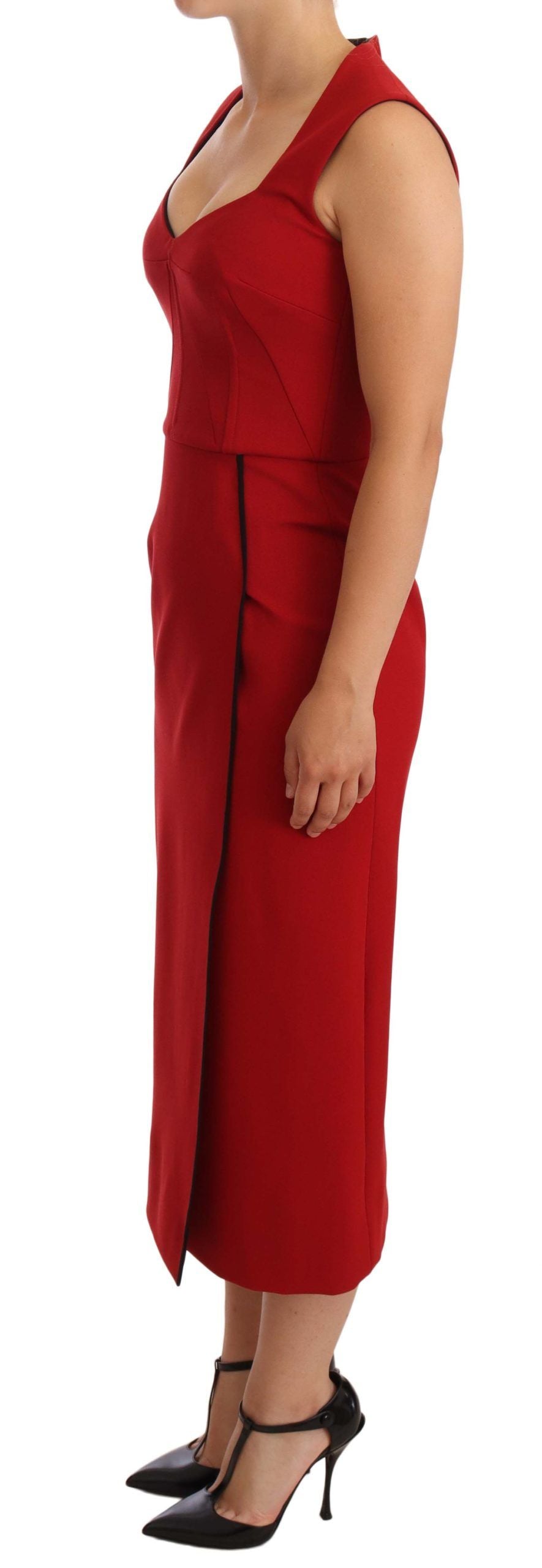 Rotes ärmelloses Sweetheart-Midi-Stretchkleid