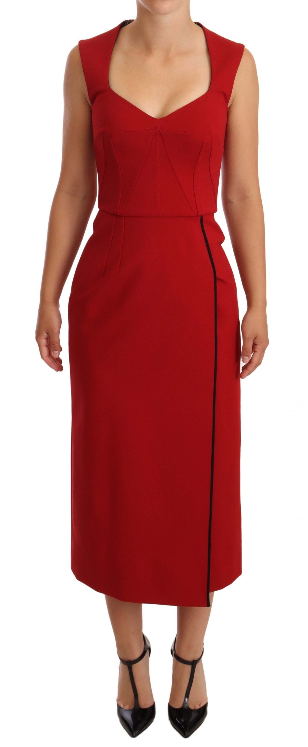 Rotes ärmelloses Sweetheart-Midi-Stretchkleid