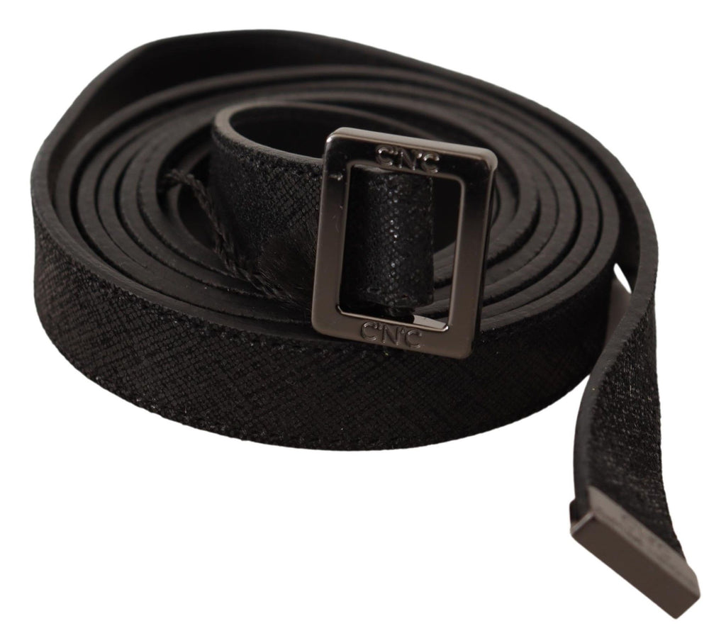 Cintura in vita in pelle nera con fibbia in metallo