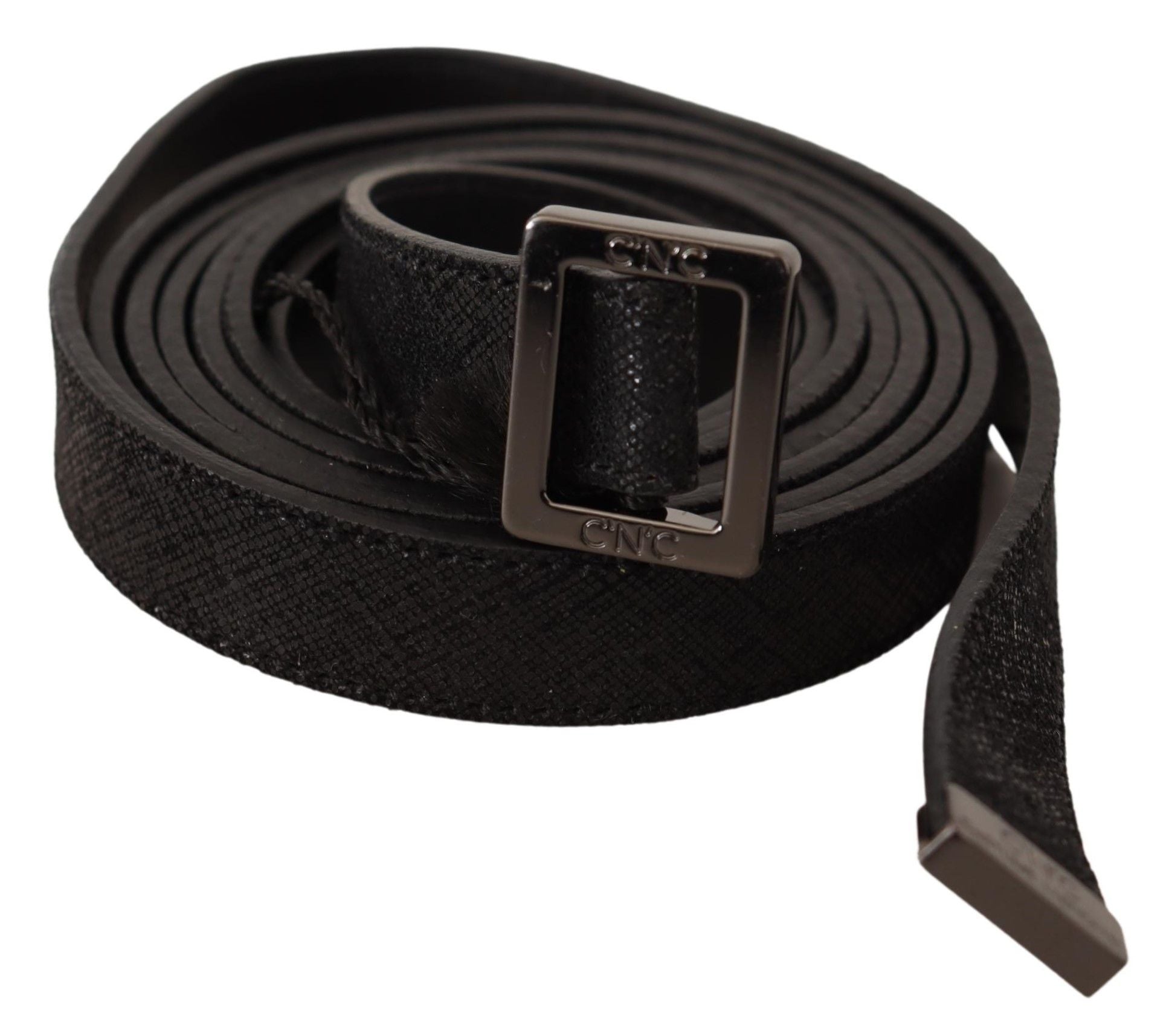 Cintura in vita in pelle nera con fibbia in metallo