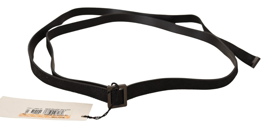 Cintura in vita in pelle nera con fibbia in metallo