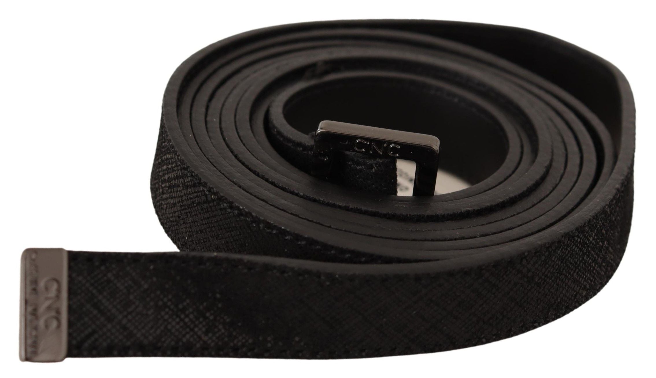 Cintura in vita in pelle nera con fibbia in metallo