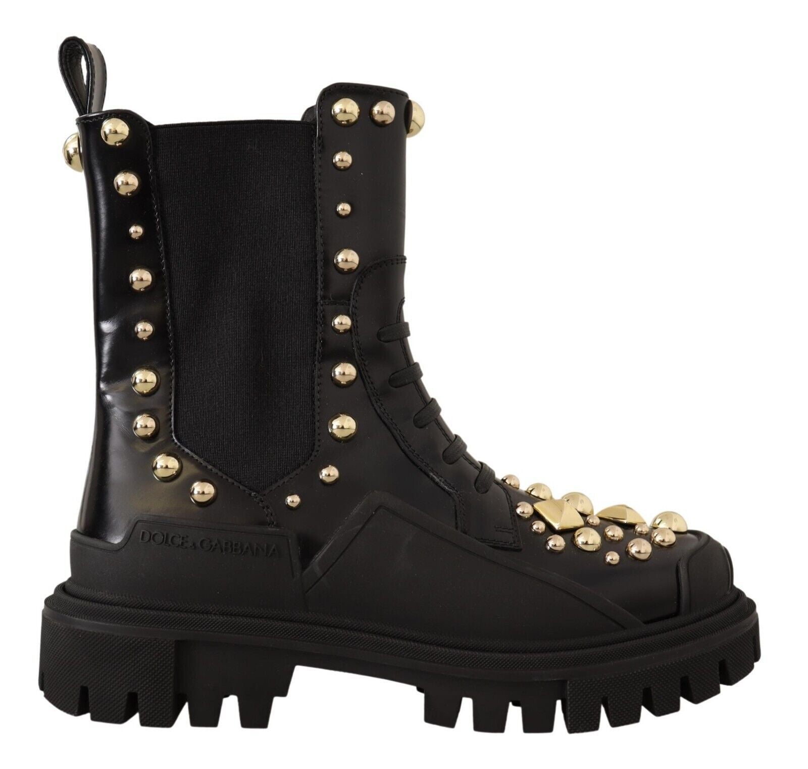 Schwarze Leder-Schnürstiefel mit Nieten