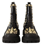 Schwarze Leder-Schnürstiefel mit Nieten