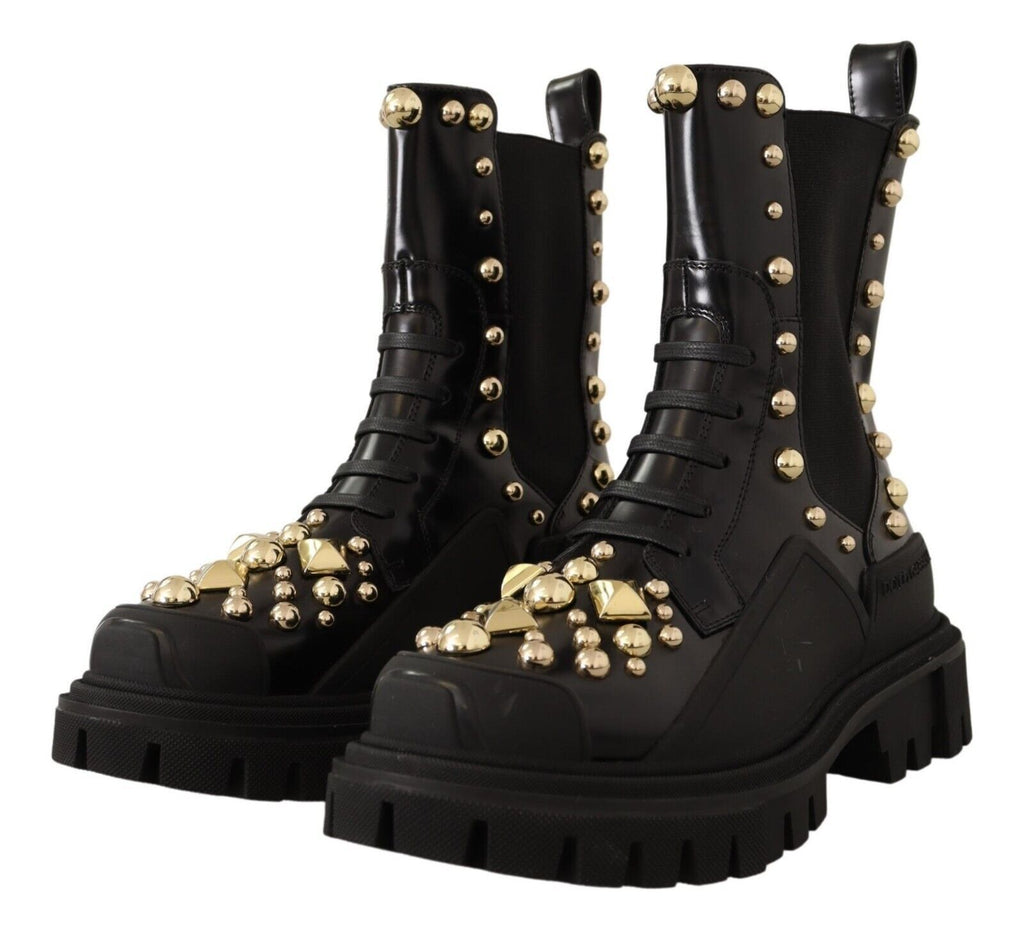 Schwarze Leder-Schnürstiefel mit Nieten