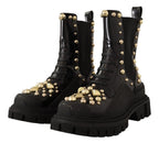 Schwarze Leder-Schnürstiefel mit Nieten