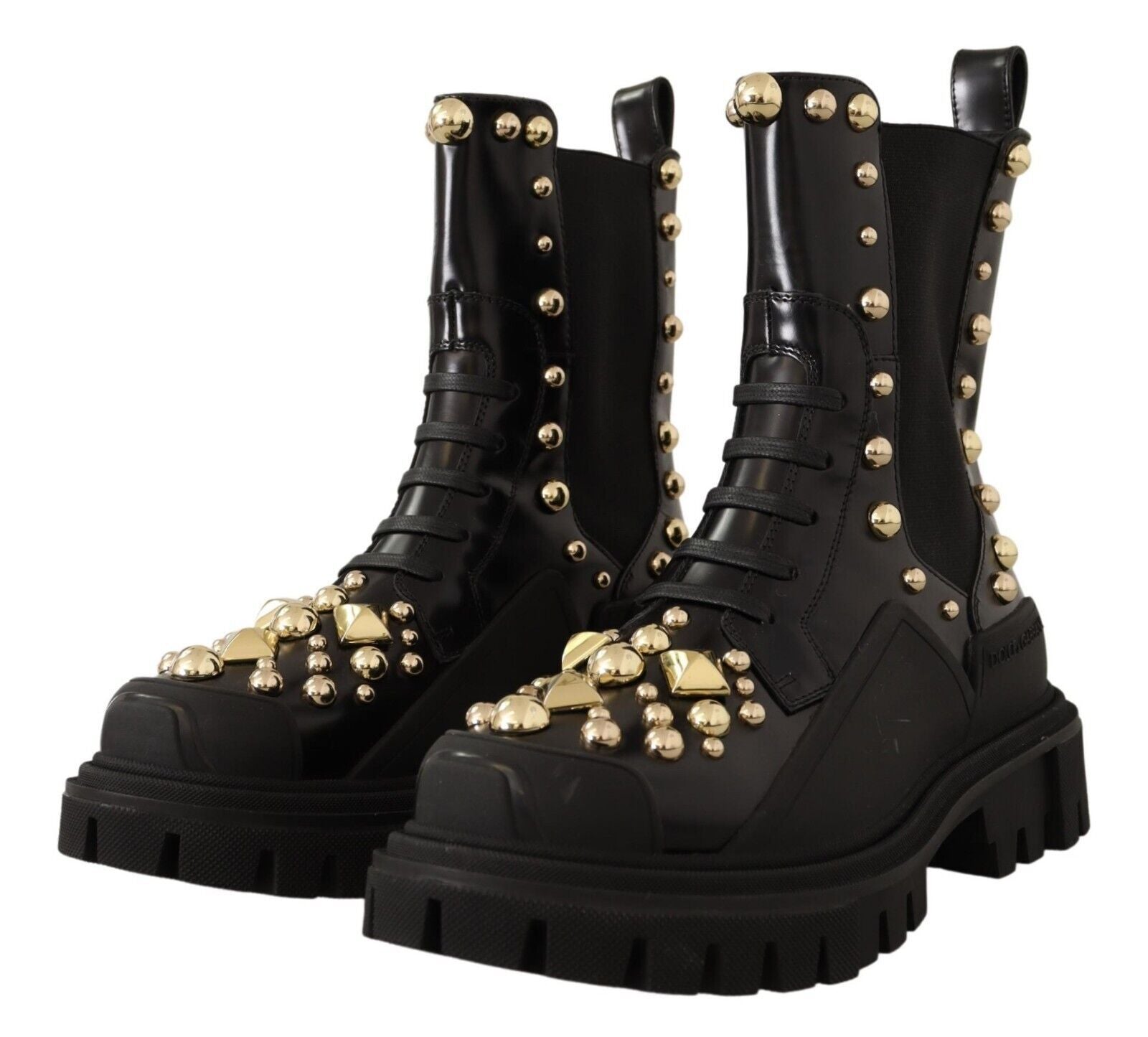 Schwarze Leder-Schnürstiefel mit Nieten
