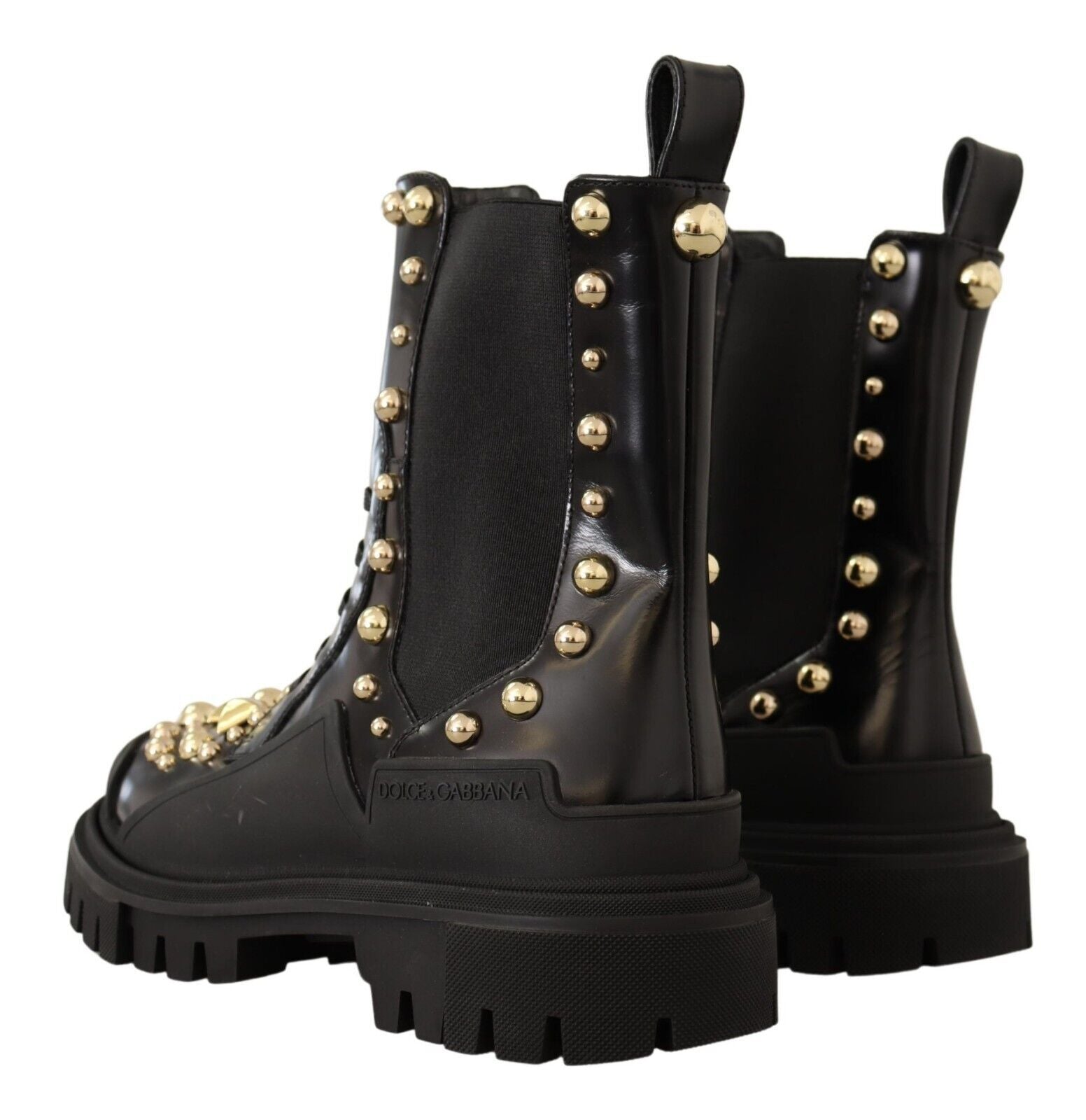 Schwarze Leder-Schnürstiefel mit Nieten