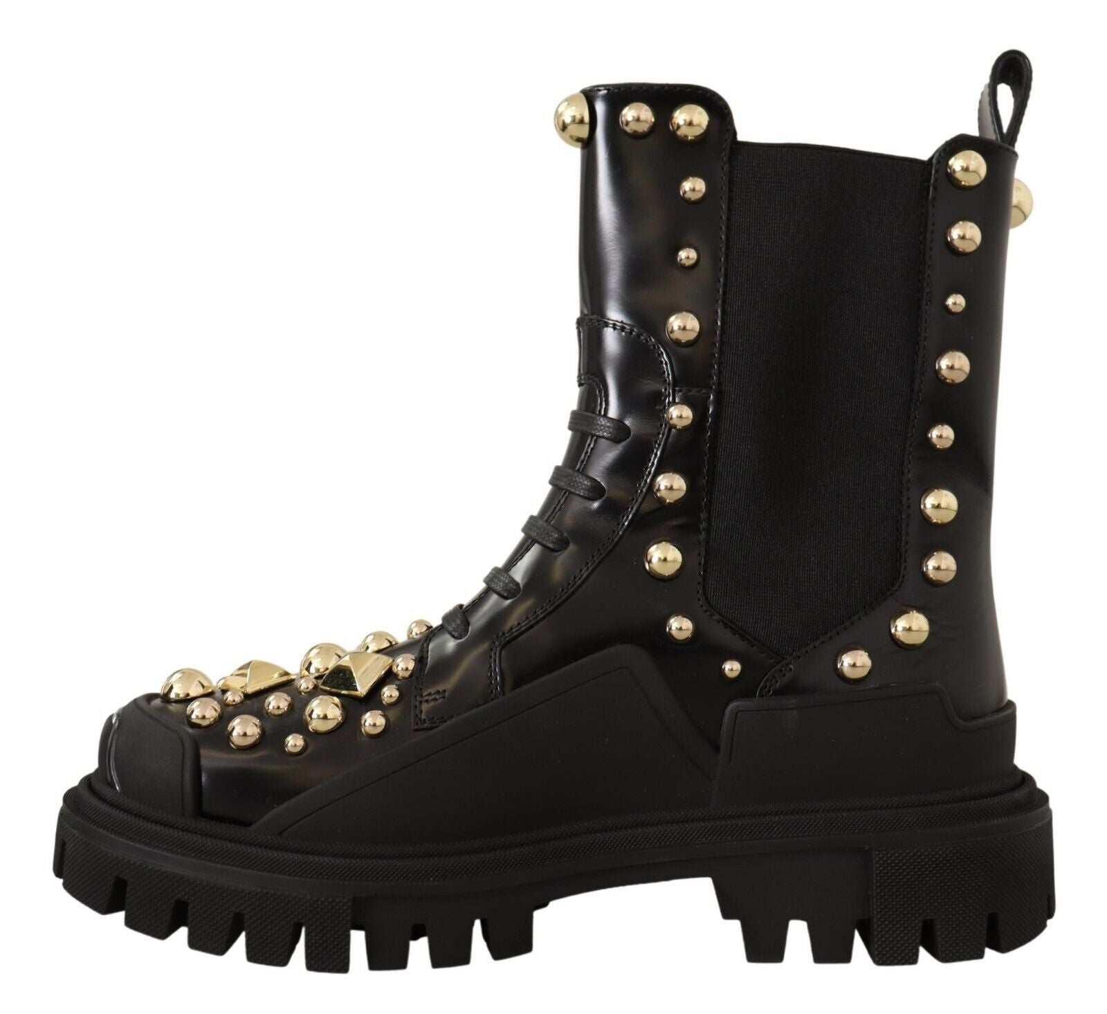 Schwarze Leder-Schnürstiefel mit Nieten