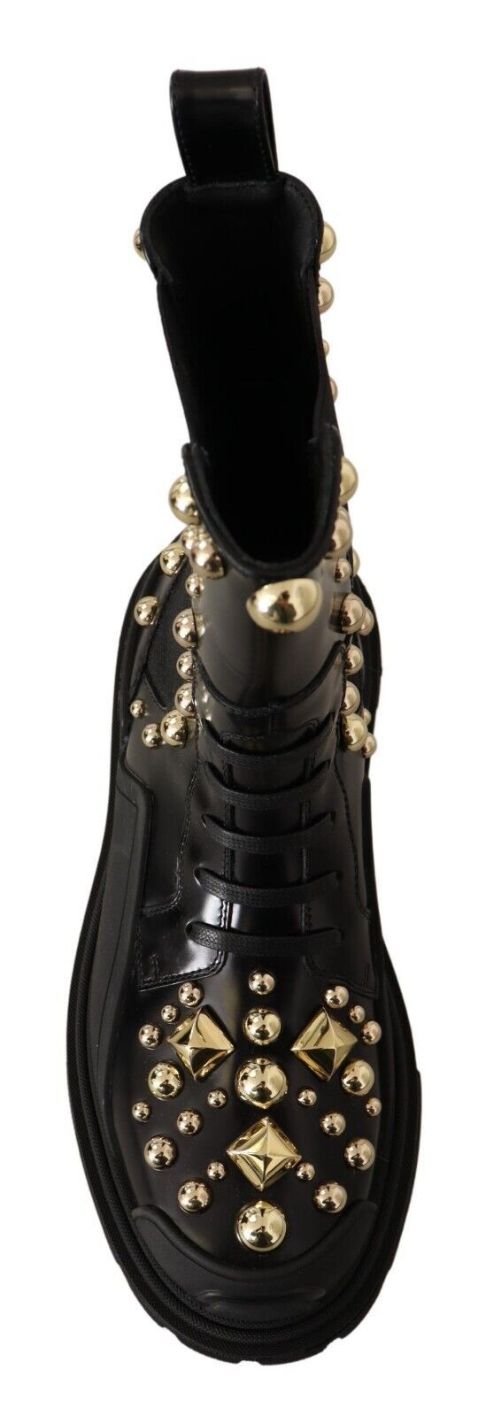 Schwarze Leder-Schnürstiefel mit Nieten