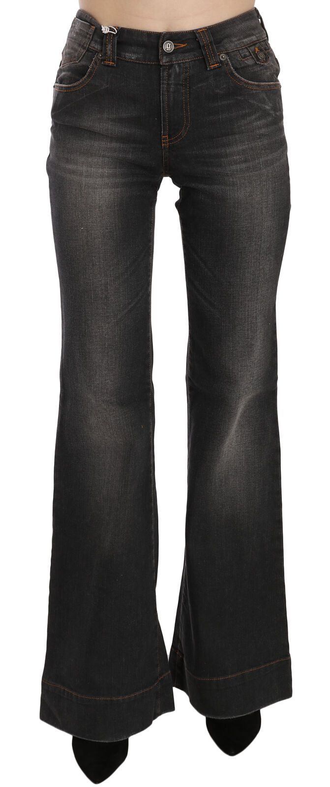 Schwarze Mid-Waist Flared Jeans im Used-Look