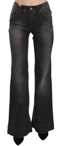 Schwarze Mid-Waist Flared Jeans im Used-Look