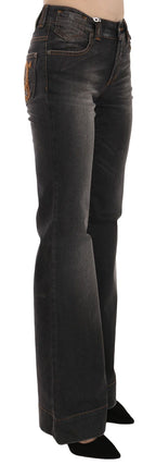 Schwarze Mid-Waist Flared Jeans im Used-Look