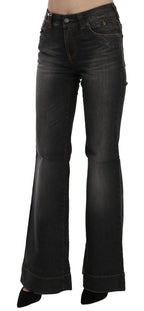 Schwarze Mid-Waist Flared Jeans im Used-Look