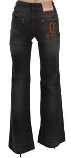 Schwarze Mid-Waist Flared Jeans im Used-Look