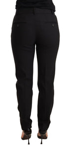 Schwarze Damen-Hose aus Schurwolle, schmal zulaufendes Bein