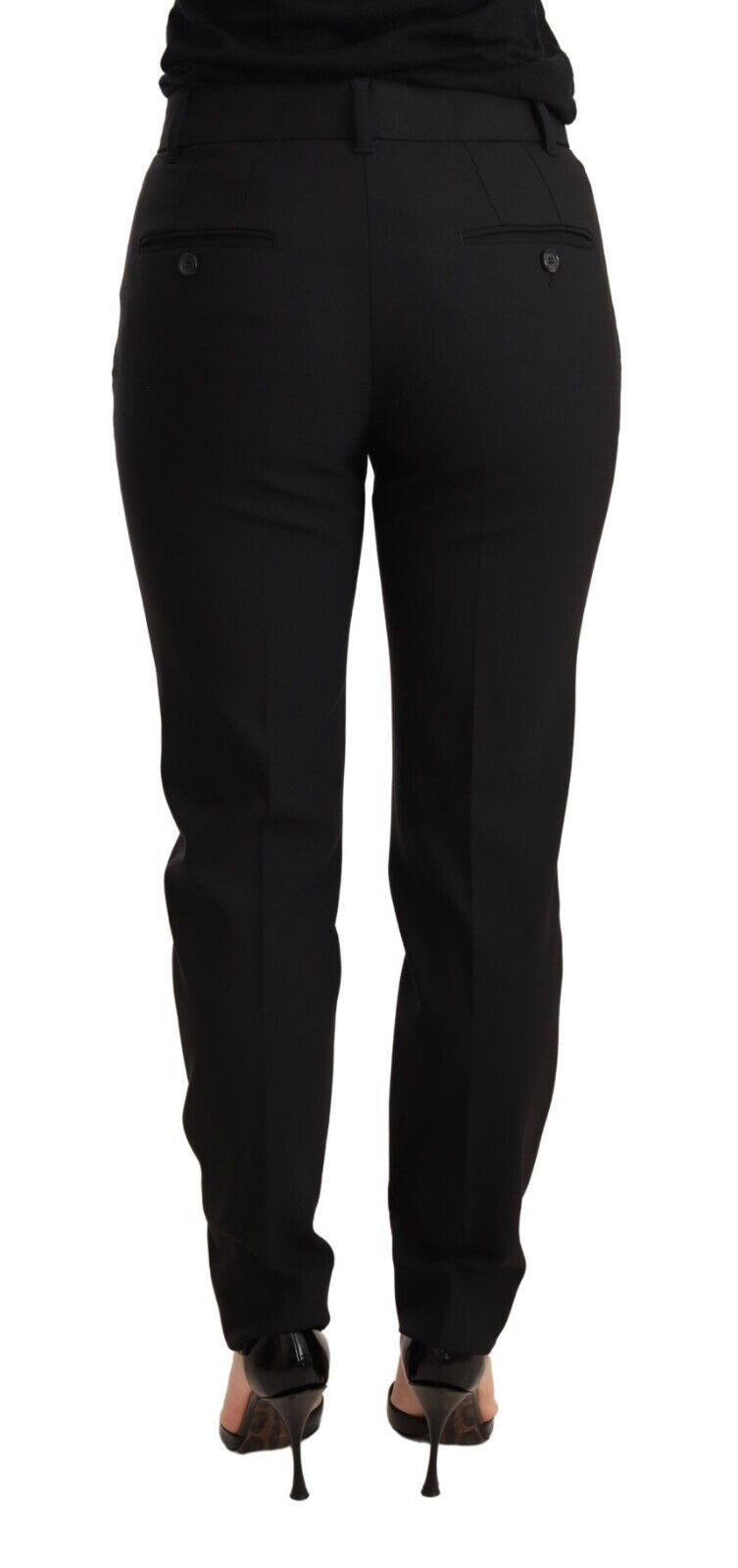Schwarze Damen-Hose aus Schurwolle, schmal zulaufendes Bein