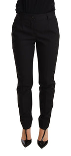 Schwarze Damen-Hose aus Schurwolle, schmal zulaufendes Bein