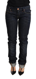 Dark Blue Cotton Slim Fit Folded Hem Women Denim Trouser Jeans