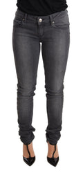 Graue gewaschene Baumwoll-Slim-Fit-Low-Waist-Damen-Denim-Hose
