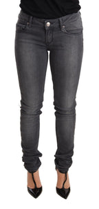Graue gewaschene Baumwoll-Slim-Fit-Low-Waist-Damen-Denim-Hose