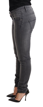 Graue gewaschene Baumwoll-Slim-Fit-Low-Waist-Damen-Denim-Hose