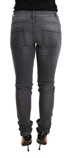 Graue gewaschene Baumwoll-Slim-Fit-Low-Waist-Damen-Denim-Hose