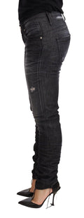 Schwarze washed Baumwoll-Low-Waist-Skinny-Jeans