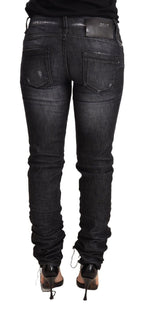 Schwarze washed Baumwoll-Low-Waist-Skinny-Jeans