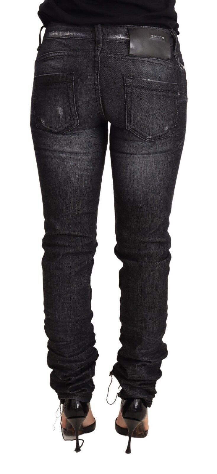Schwarze washed Baumwoll-Low-Waist-Skinny-Jeans
