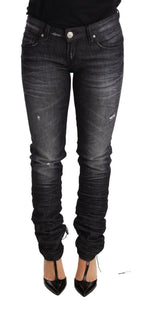 Schwarze washed Baumwoll-Low-Waist-Skinny-Jeans