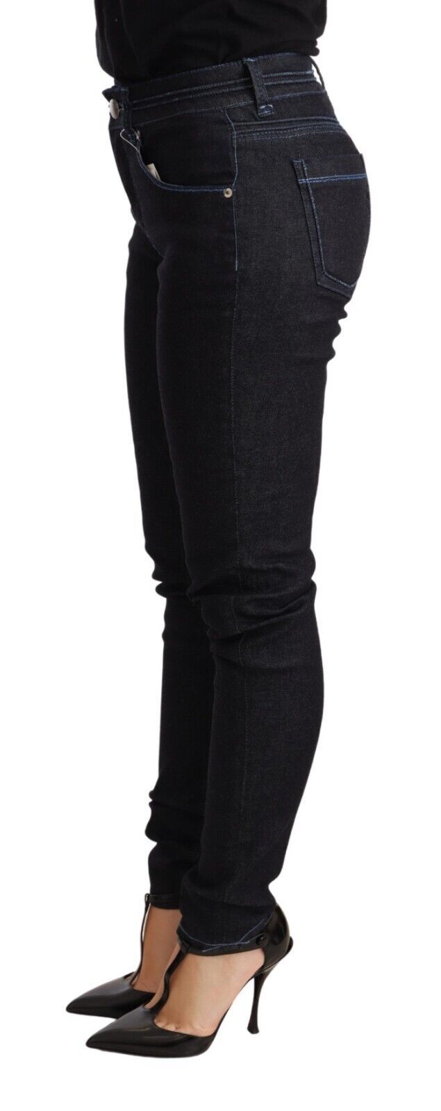 Blaue Low-Waist Slim-Fit Jeans für Damen aus Baumwolle