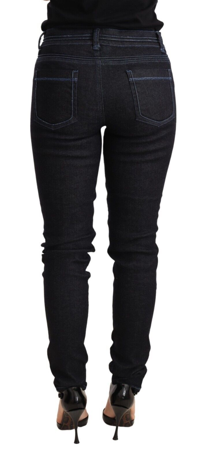 Blaue Low-Waist Slim-Fit Jeans für Damen aus Baumwolle