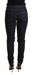 Blaue Low-Waist Slim-Fit Jeans für Damen aus Baumwolle