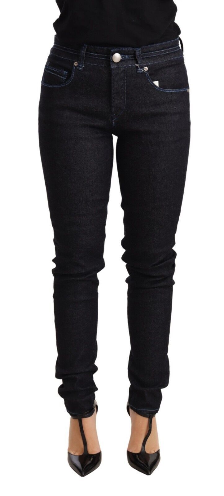 Blaue Low-Waist Slim-Fit Jeans für Damen aus Baumwolle