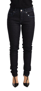 Blaue Low-Waist Slim-Fit Jeans für Damen aus Baumwolle