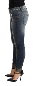 Blue Washed Cotton Low Waist Skinny Denim Women Trouser Jeans