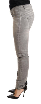 Hellgraue Washed-Cotton Slim Fit Damen Jeanshose
