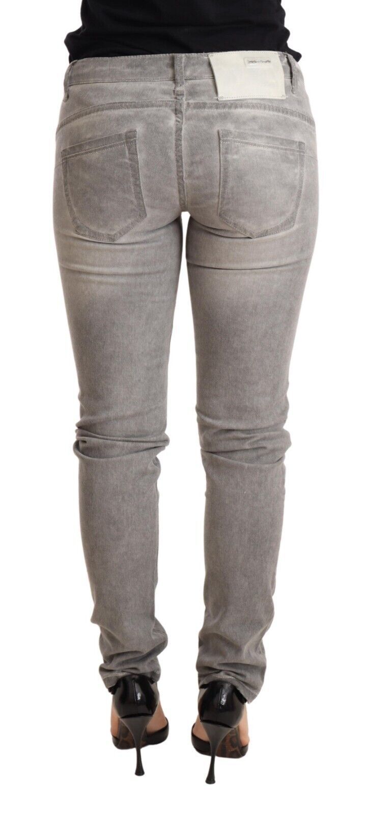 Hellgraue Washed-Cotton Slim Fit Damen Jeanshose