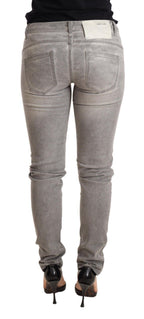 Hellgraue Washed-Cotton Slim Fit Damen Jeanshose