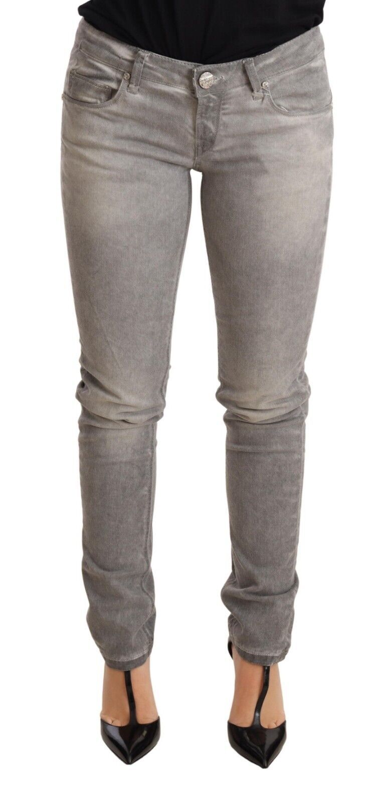Hellgraue Washed-Cotton Slim Fit Damen Jeanshose