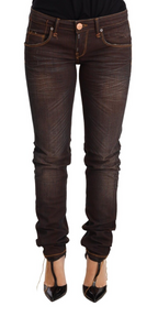 Braune Washed Baumwolle Slim Fit Denim Low Waist Hose Jeans