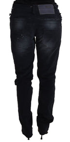 Blue Washed Cotton Denim Low Waist Loose Fit Trousers Jeans