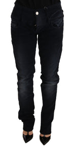 Blue Washed Cotton Denim Low Waist Loose Fit Trousers Jeans