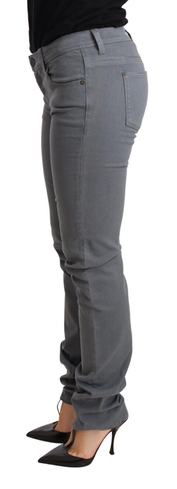 Graue Hüfthosen-Skinny-Slim-Jeans aus Baumwolle