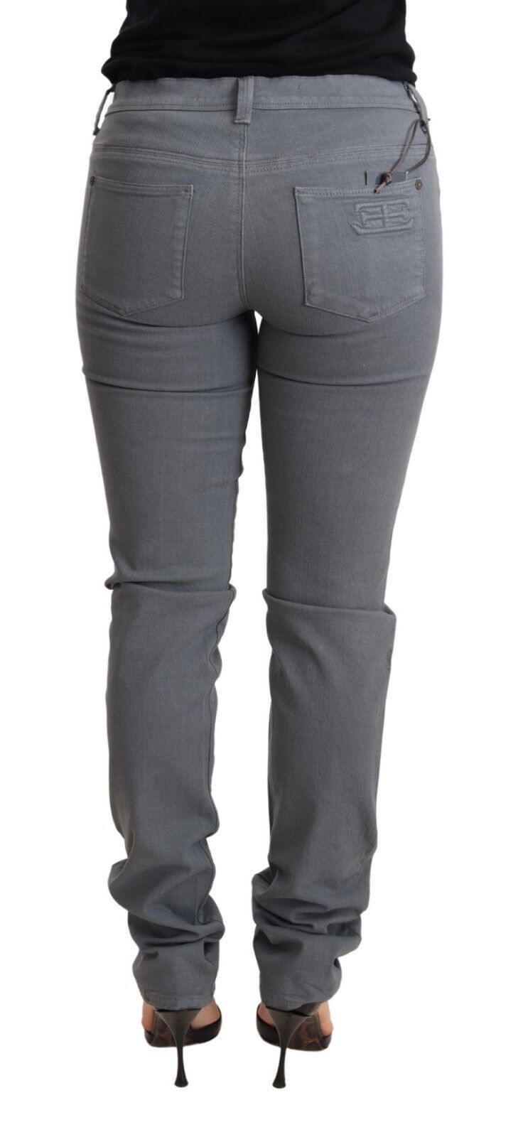 Graue Hüfthosen-Skinny-Slim-Jeans aus Baumwolle