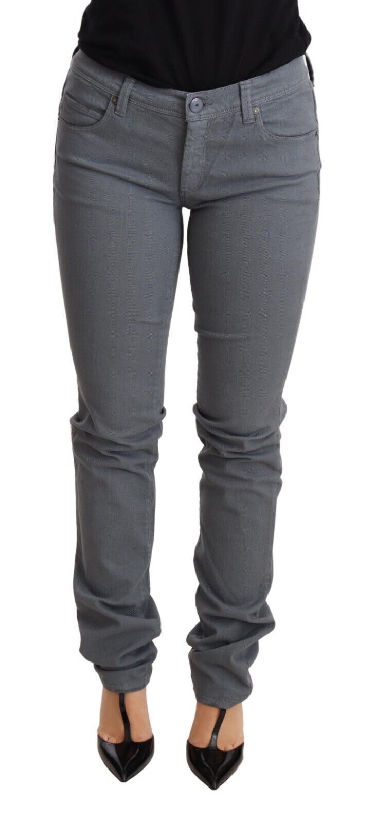 Graue Hüfthosen-Skinny-Slim-Jeans aus Baumwolle