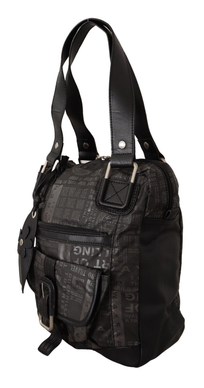 Schwarze Schultertasche mit aufgedrucktem Logo